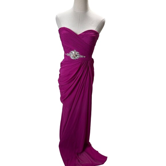 Adriana Papell Evening Gown Dress Size 4 Pink Maxi Strapless Rhinestone NEW - Picture 1 of 7